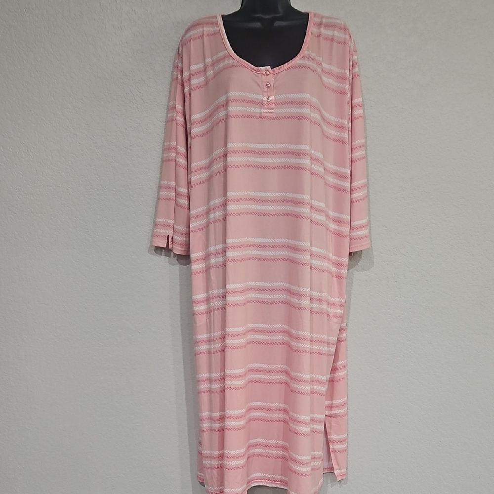 Muk Luks | Women's Pink White Striped Loungewear Nightgown Sz 3X